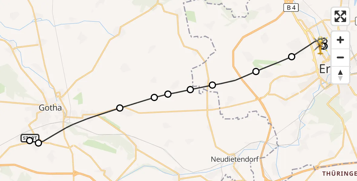 Flugroute Ambulanzhubschrauber Helios Clinic Gotha - Helios Clinic Erfurt, 20 Juli 2026, 08:28