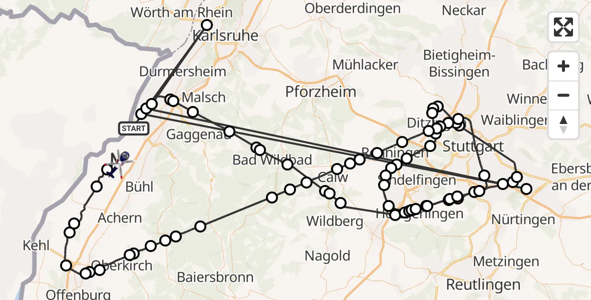 Flugroute Polizeihubschrauber Iffezheim - Rheinmünster, 20 Juli 2026, 08:34