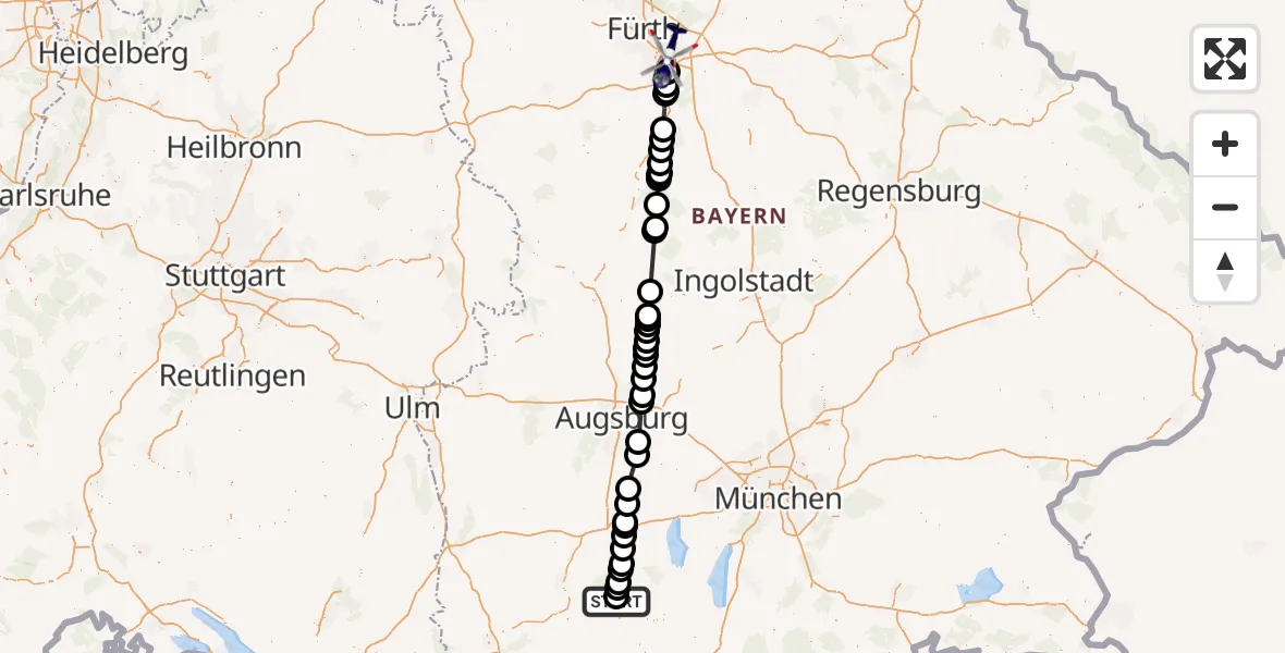Flugroute Polizeihubschrauber Altenstadt - Nürnberg, 20 Juli 2026, 08:35