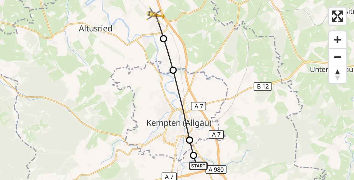 Flugroute Rettungshubschrauber Kempten-Durach Flugplatz - Dietmannsried, 20 Juli 2026, 08:37