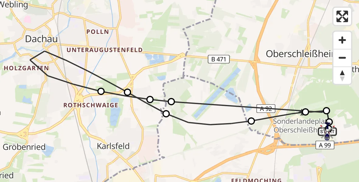 Flugroute Polizeihubschrauber Oberschleißheim - Oberschleißheim, 20 Juli 2026, 08:38