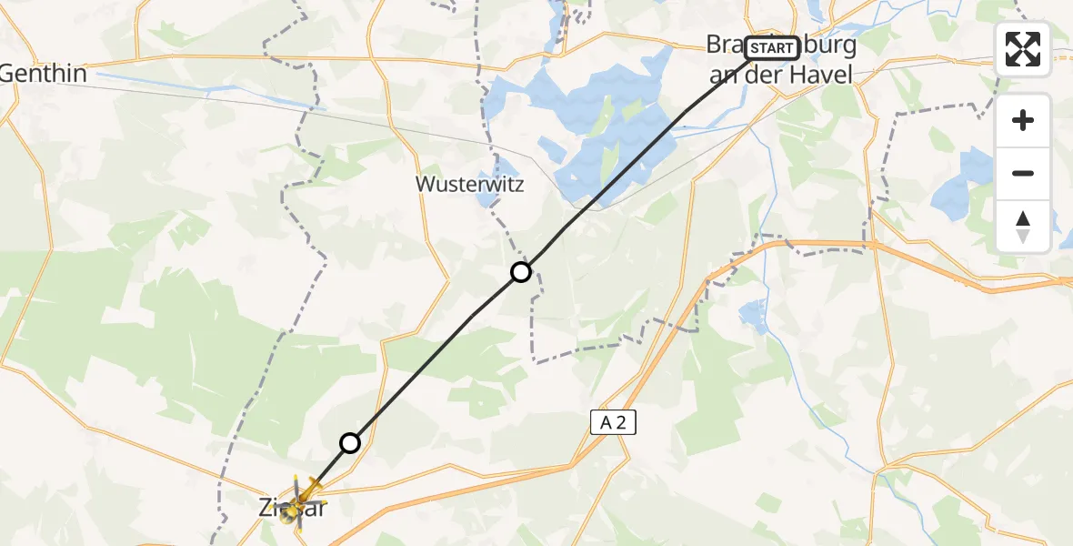 Flugroute Rettungshubschrauber Brandenburg an der Havel - Ziesar, 20 Juli 2026, 08:39