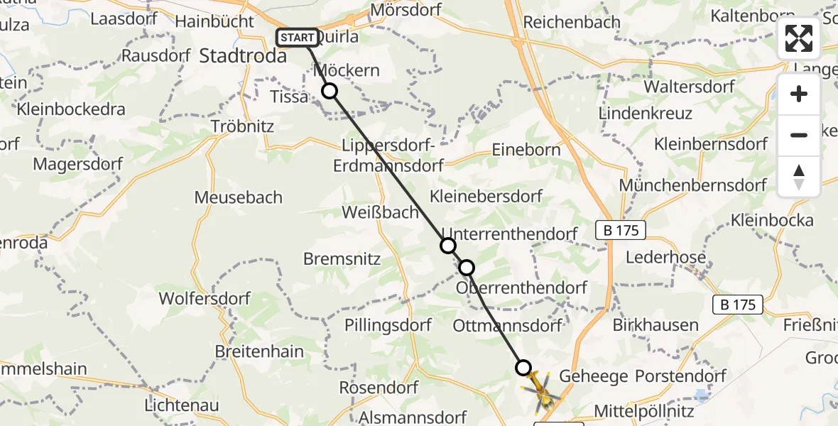Flugroute Rettungshubschrauber Stadtroda - Triptis, 20 Juli 2026, 08:40
