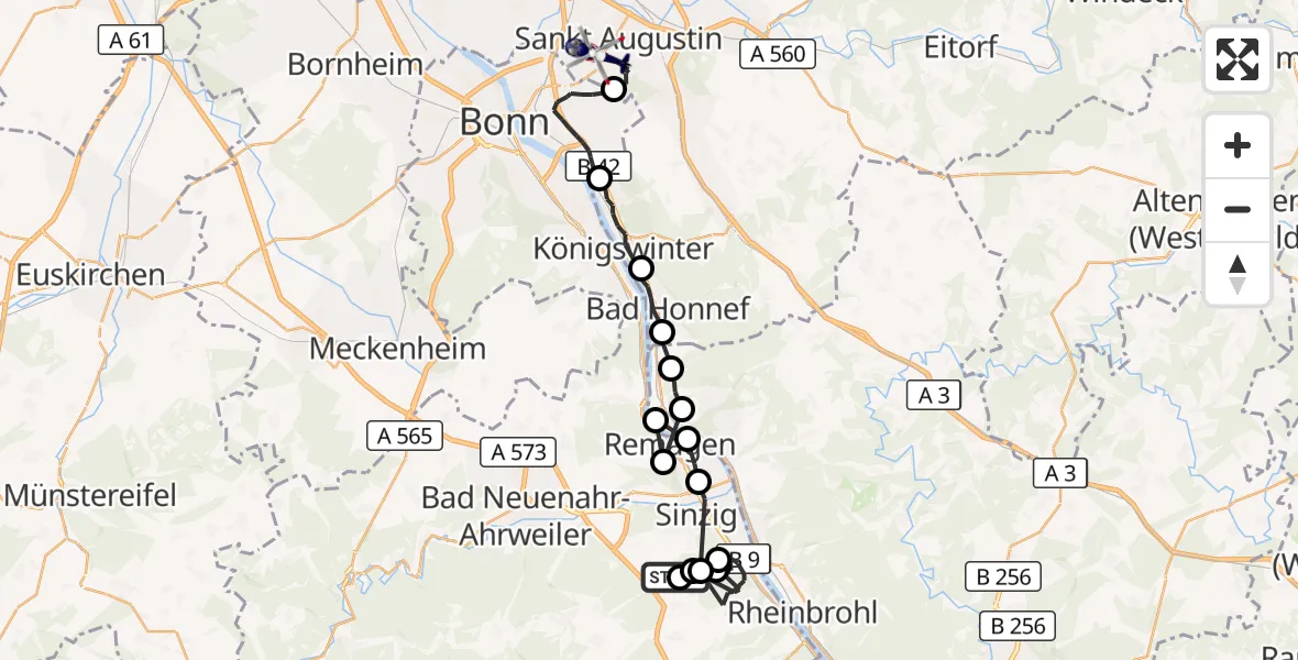 Flugroute Polizeihubschrauber Sinzig - Sankt Augustin, 20 Juli 2026, 08:47