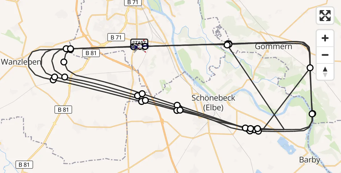 Flugroute Polizeihubschrauber Magdeburg - Magdeburg City Flugplatz, 20 Juli 2026, 08:51