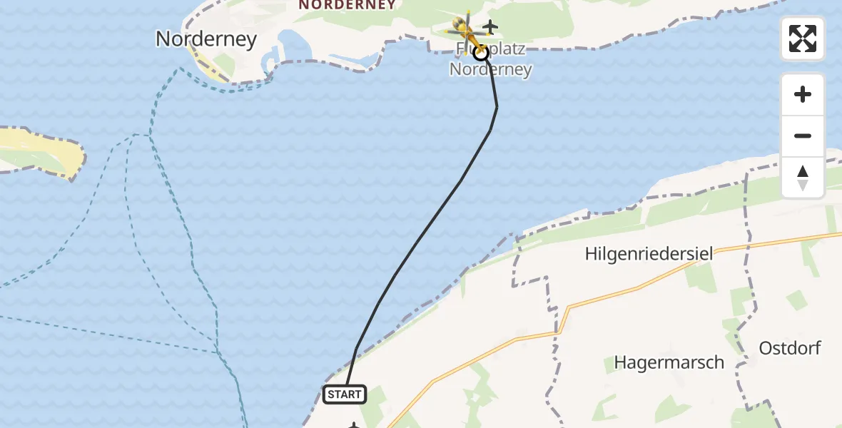 Flugroute Ambulanzhubschrauber Noordzee - Norderney Flughafen, 20 Juli 2026, 08:57