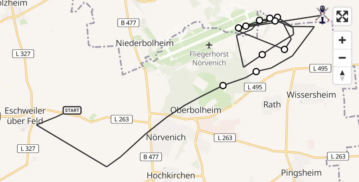 Flugroute Polizeihubschrauber Nörvenich - Erftstadt, 20 Juli 2026, 08:59
