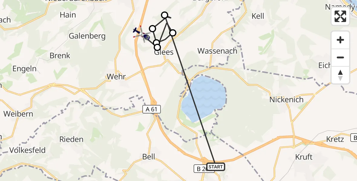 Flugroute Polizeihubschrauber Mendig - Niederzissen, 20 Juli 2026, 09:00