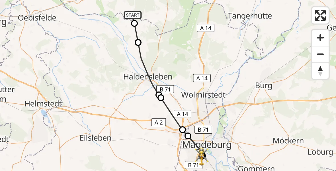 Flugroute Rettungshubschrauber Gardelegen - Magdeburg University Hospital, 20 Juli 2026, 09:04