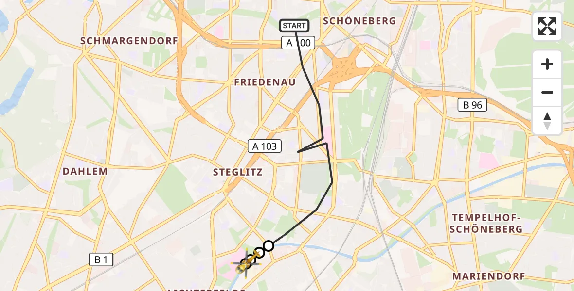 Flugroute Rettungshubschrauber Berlin - Charité Clinic Benjamin Franklin Campus, 20 Juli 2026, 09:06