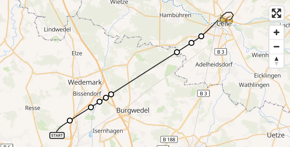 Flugroute Rettungshubschrauber Flughafen Hannover - Celle, 20 Juli 2026, 09:06