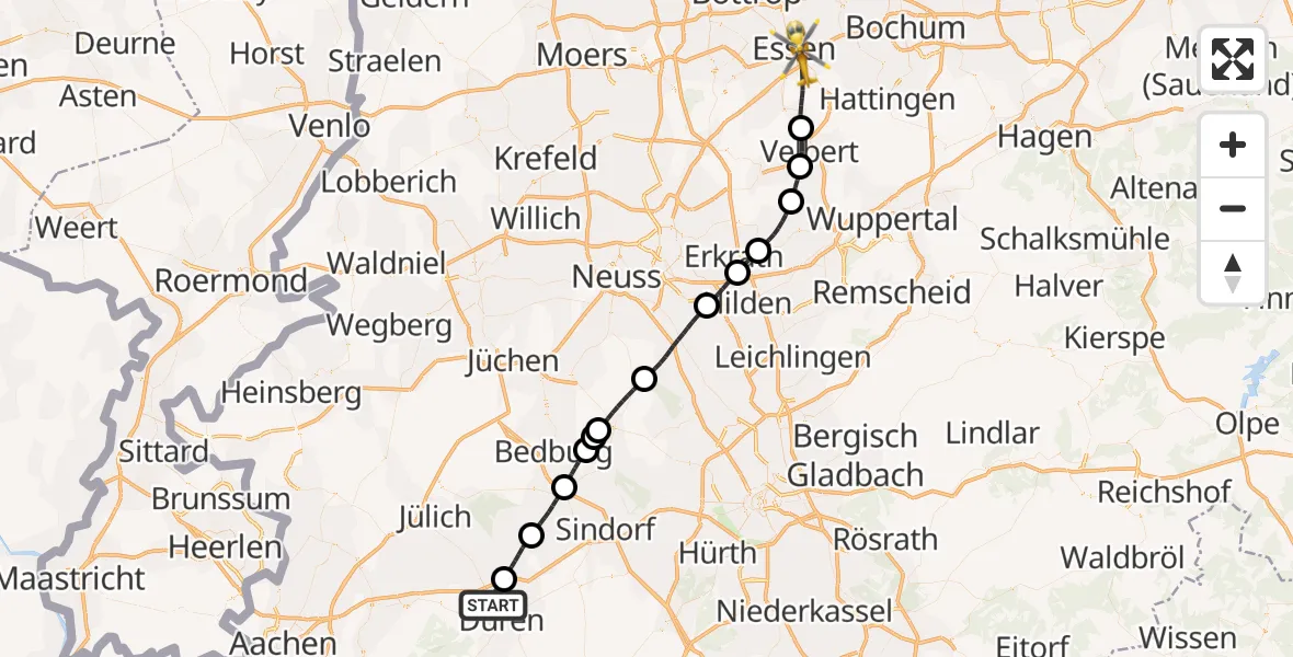 Flugroute Rettungshubschrauber Düren - Essen, 20 Juli 2026, 09:13