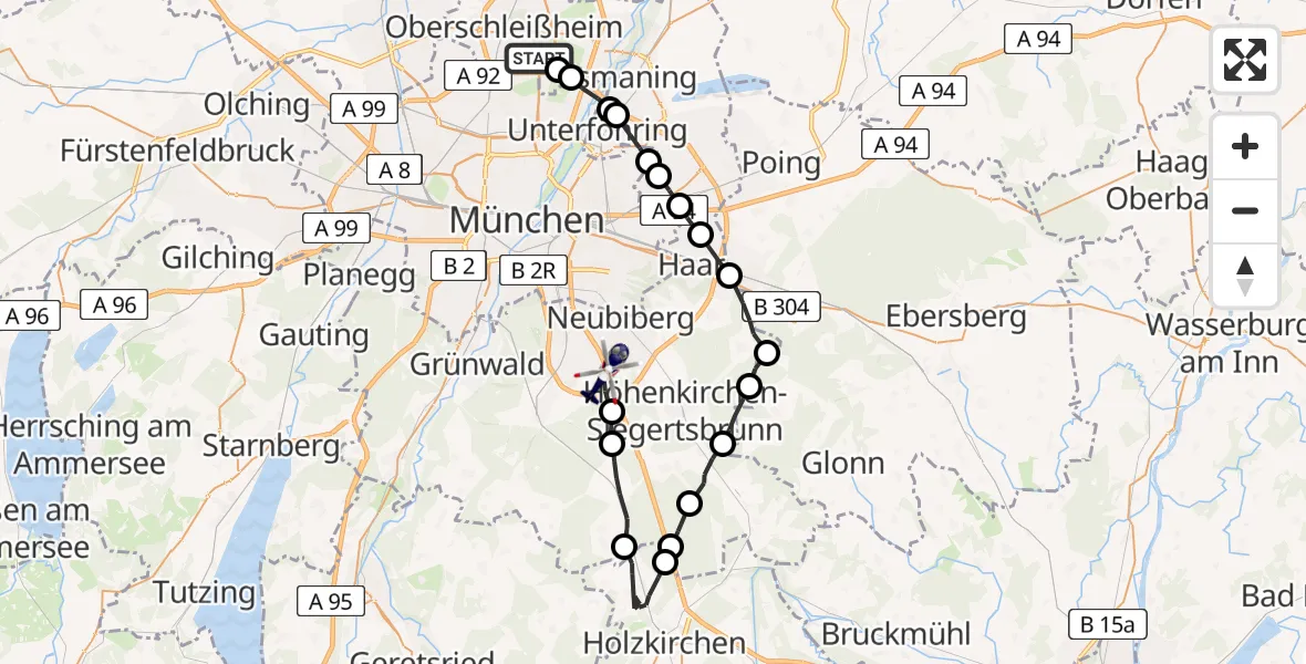 Flugroute Polizeihubschrauber Oberschleißheim - Taufkirchen, 20 Juli 2026, 09:18
