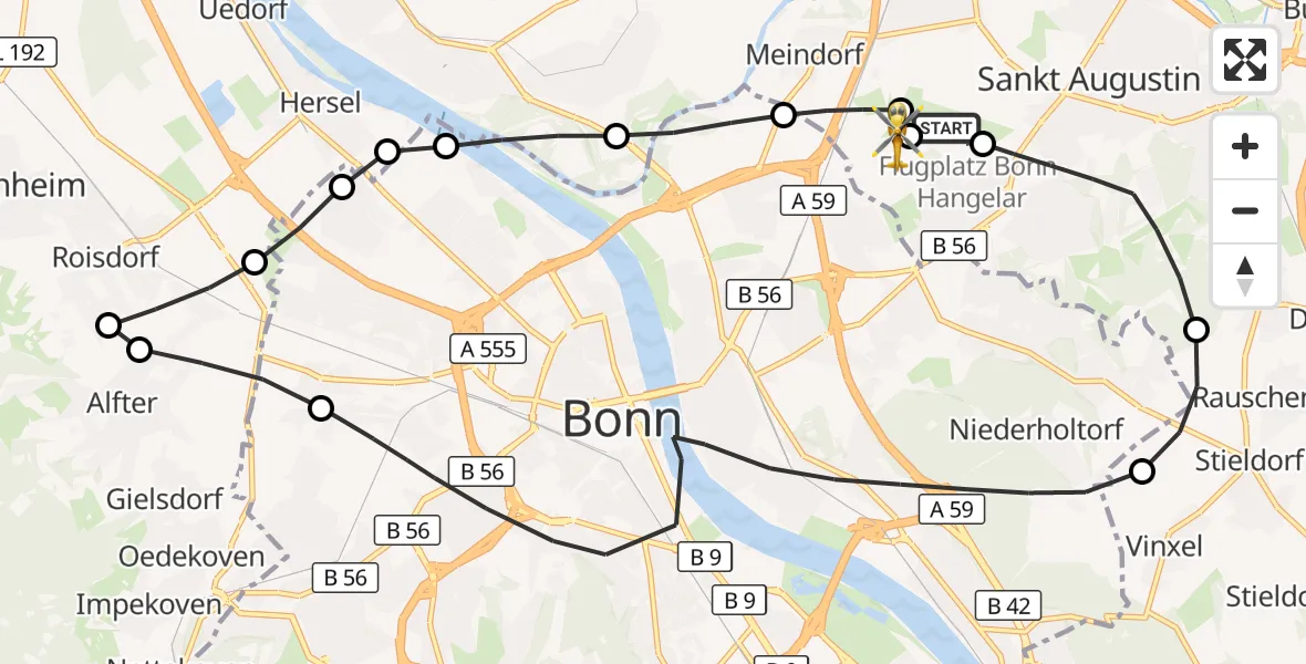 Flugroute Rettungshubschrauber Bonn-Hangelar Flugplatz - Sankt Augustin, 20 Juli 2026, 09:18