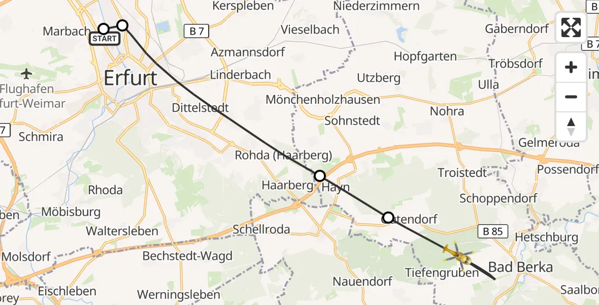 Flugroute Ambulanzhubschrauber Helios Clinic Erfurt - Bad Berka, 20 Juli 2026, 09:19