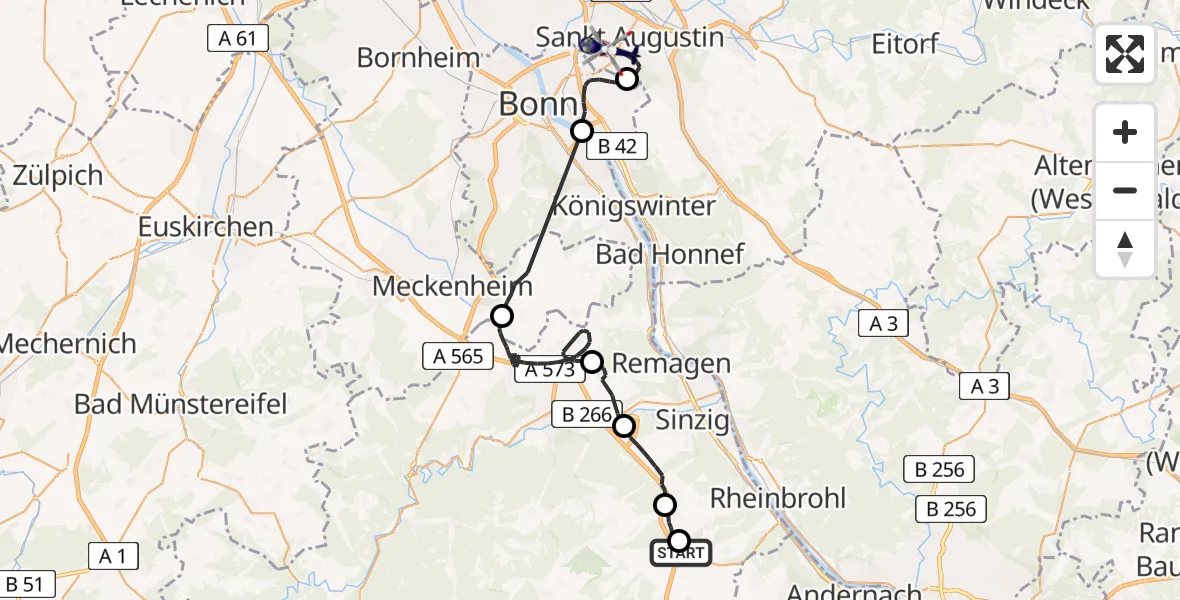 Flugroute Polizeihubschrauber Niederzissen - Sankt Augustin, 20 Juli 2026, 09:21