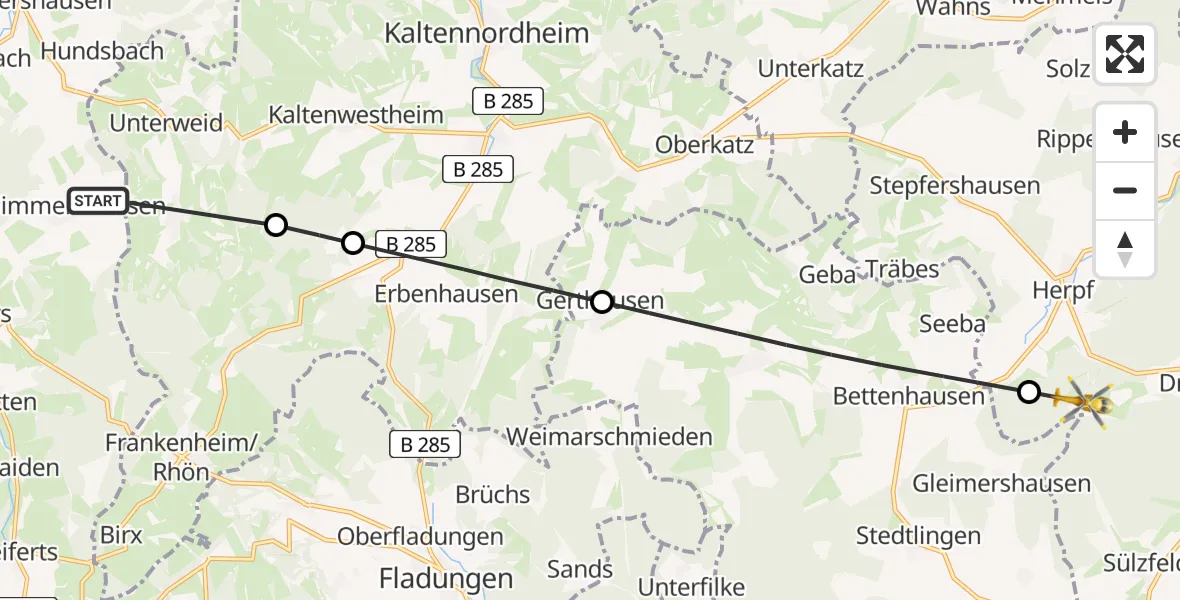 Flugroute Rettungshubschrauber Hilders - Meiningen, 20 Juli 2026, 09:21