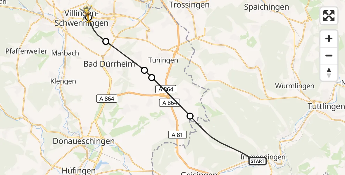 Flugroute Ambulanzhubschrauber Immendingen - DRF Air Rescue Station Villingen-Schwenningen Hubschrauberlandeplatz (Christoph 11), 20 Juli 2026, 09:22