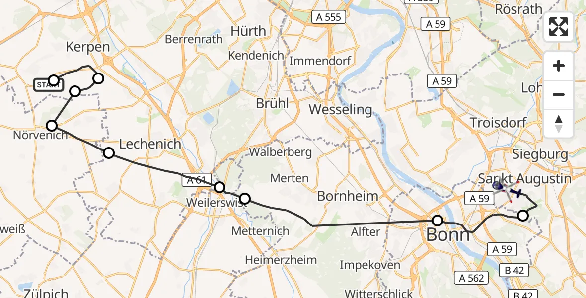 Flugroute Polizeihubschrauber Militärflugplatz Nörvenich - Bonn-Hangelar Flugplatz, 20 Juli 2026, 09:22
