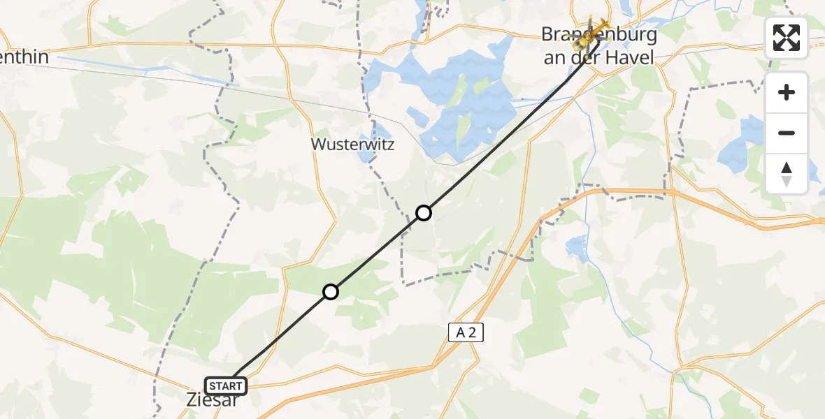 Flugroute Rettungshubschrauber Ziesar - Brandenburg an der Havel, 20 Juli 2026, 09:24