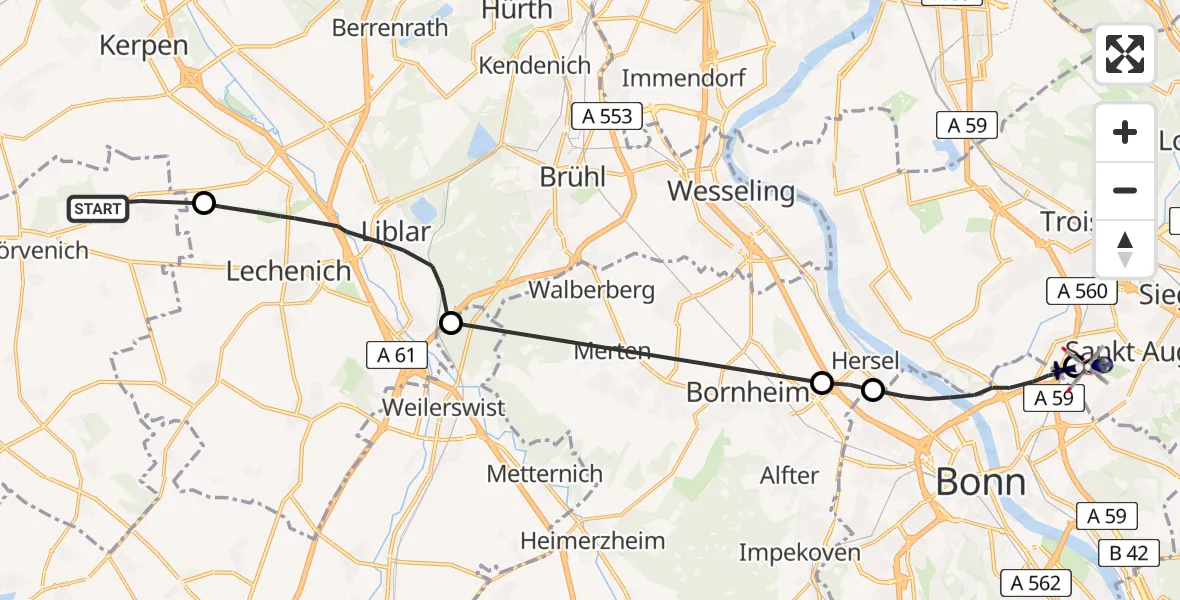 Flugroute Polizeihubschrauber Nörvenich - Sankt Augustin, 20 Juli 2026, 09:32