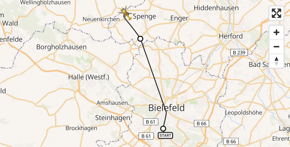 Flugroute Rettungshubschrauber Luftrettungszentrum Bielefeld - Spenge, 20 Juli 2026, 09:34