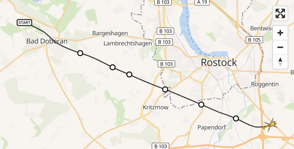 Flugroute Ambulanzhubschrauber Bad Doberan - Dummerstorf, 20 Juli 2026, 09:40