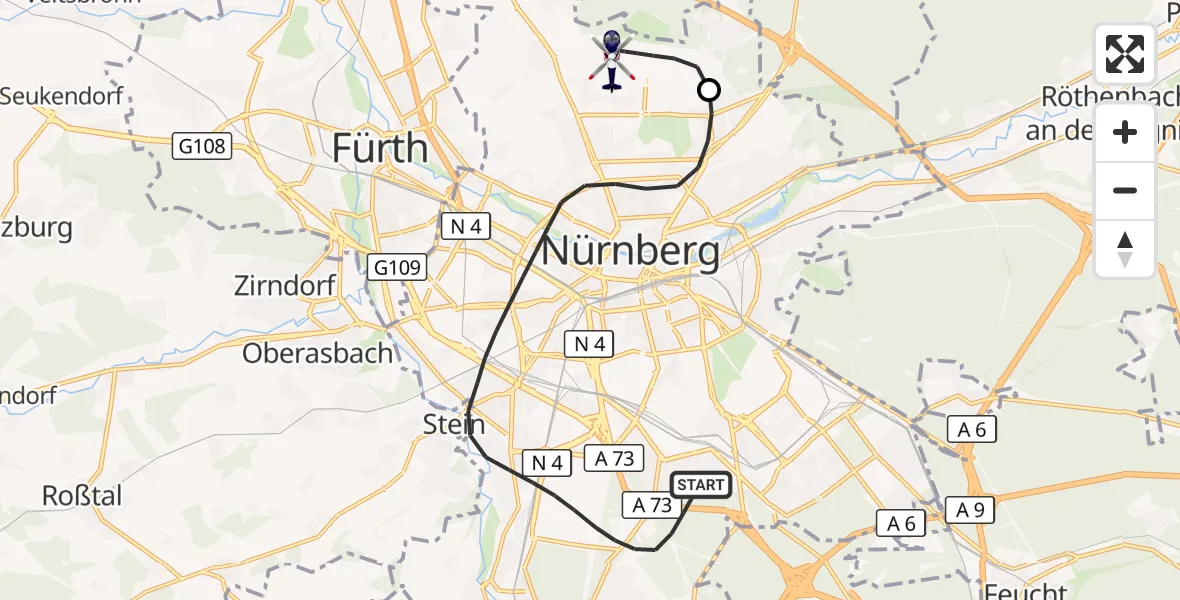 Flugroute Polizeihubschrauber Nürnberg - Flughafen Nuremberg, 20 Juli 2026, 09:39