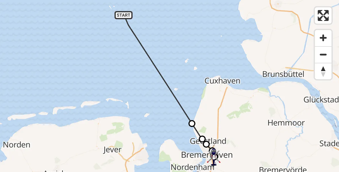 Flugroute Polizeihubschrauber Noordzee - Bremerhaven, 20 Juli 2026, 09:39