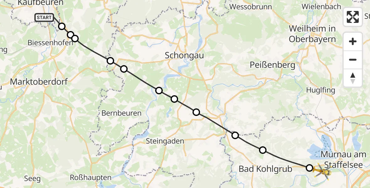 Flugroute Rettungshubschrauber Kaufbeuren - Murnau a.Staffelsee, 20 Juli 2026, 09:41