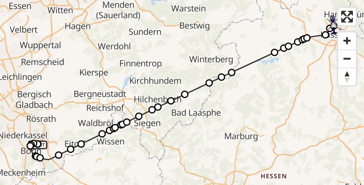 Flugroute Polizeihubschrauber Sankt Augustin - Fuldatal Bundespolizei Hubschrauberlandeplatz, 20 Juli 2026, 09:42