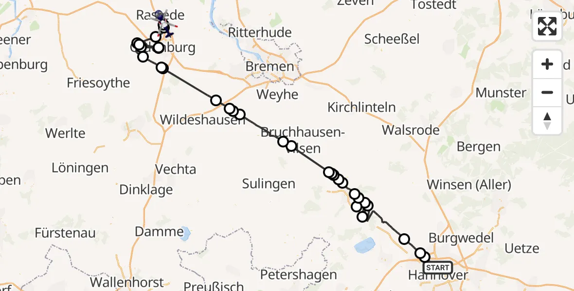Flugroute Polizeihubschrauber Hannover - Oldenburg Police Hubschrauberlandeplatz, 20 Juli 2026, 09:44