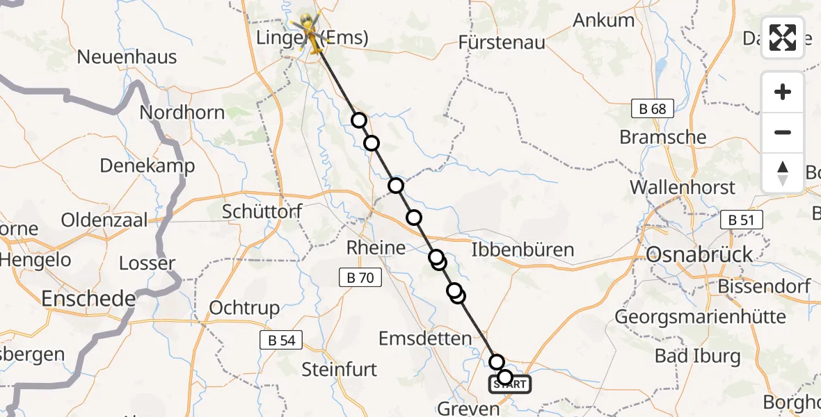 Flugroute Ambulanzhubschrauber Christoph  Westfalen-ADAC - Lingen (Ems), 20 Juli 2026, 09:52