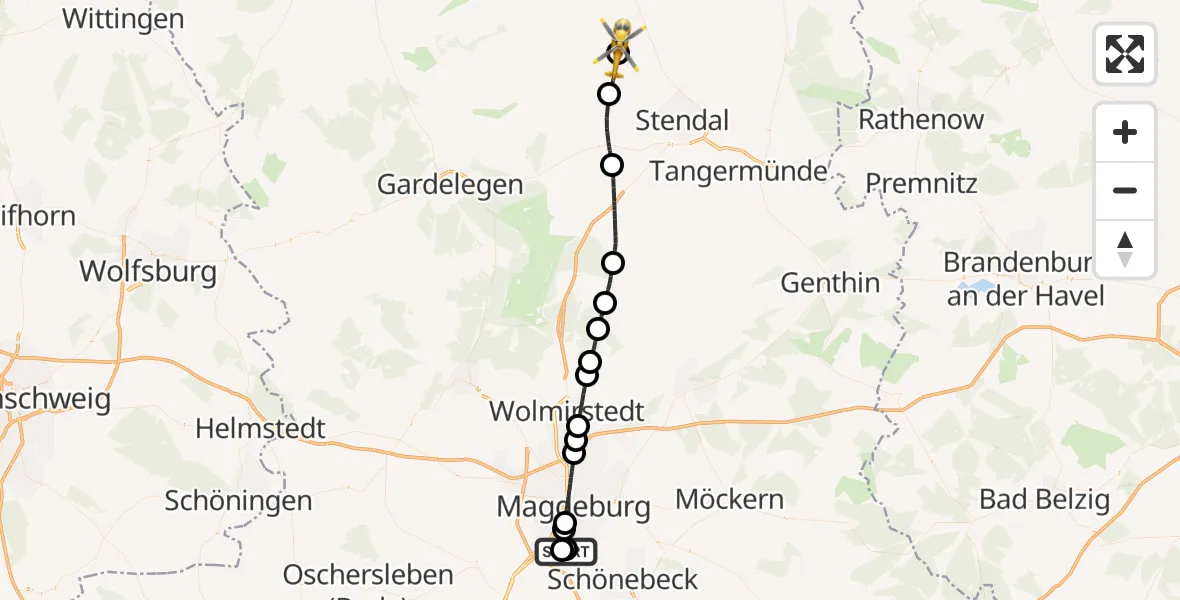 Flugroute Rettungshubschrauber Magdeburg - Rochau, 20 Juli 2026, 09:54