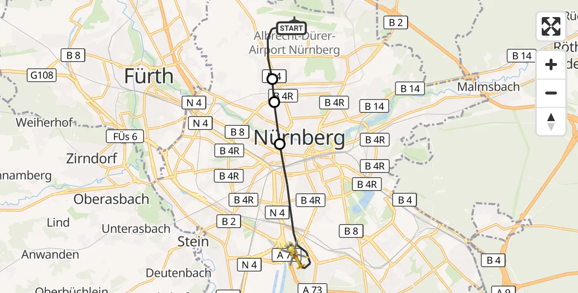 Flugroute Ambulanzhubschrauber Flughafen Nuremberg - Nürnberg, 20 Juli 2026, 10:01