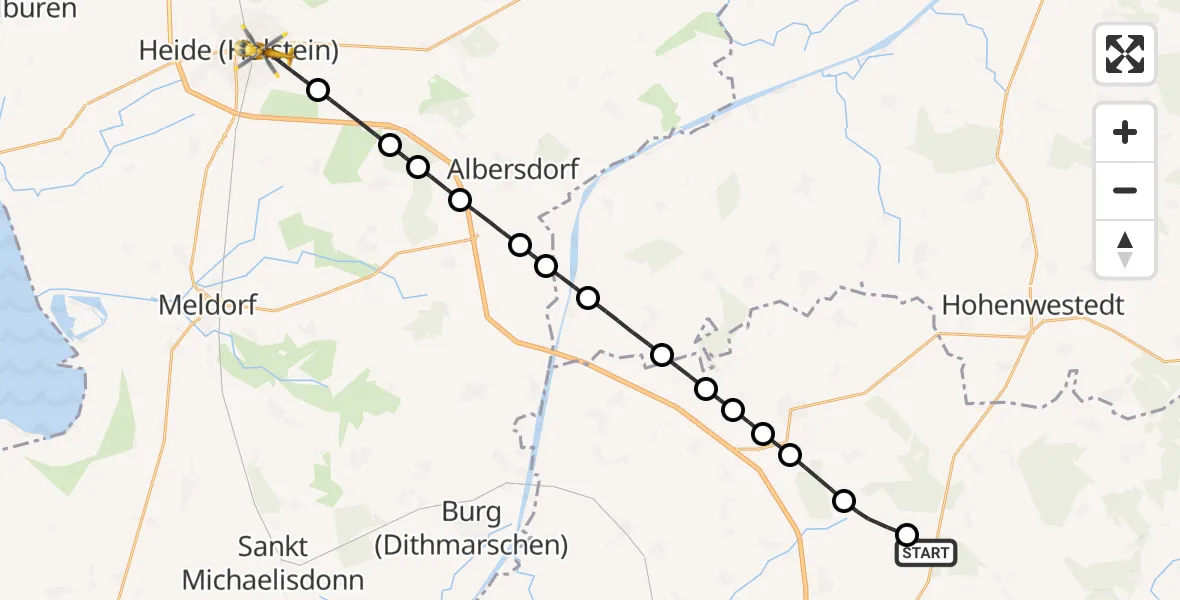 Flugroute Rettungshubschrauber Itzehoe Hungriger Wolf Flugplatz - Heide, 20 Juli 2026, 10:02