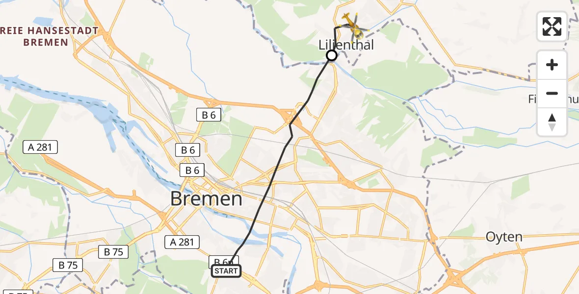 Flugroute Rettungshubschrauber Bremen - Lilienthal, 20 Juli 2026, 10:06