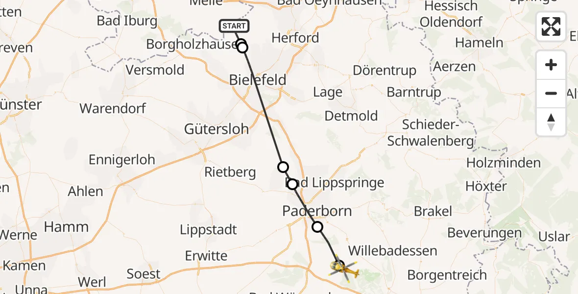 Flugroute Rettungshubschrauber Spenge - Lichtenau, 20 Juli 2026, 10:16