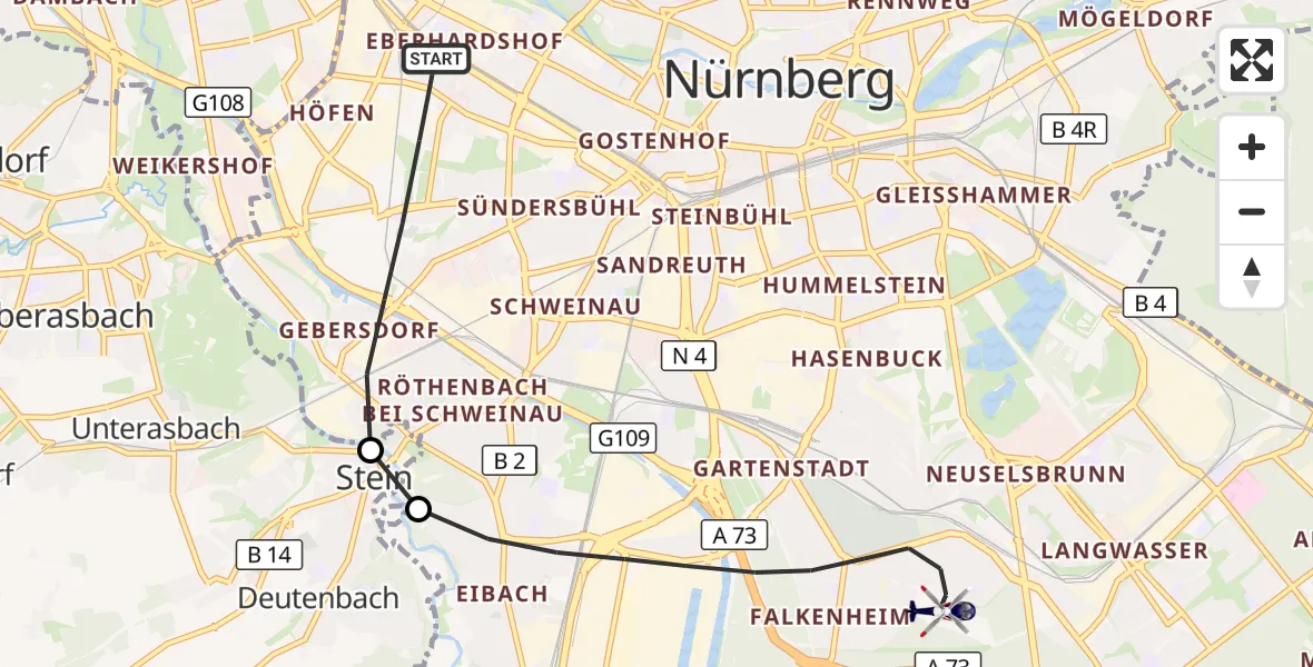 Flugroute Polizeihubschrauber Nürnberg - Nürnberg, 20 Juli 2026, 10:27