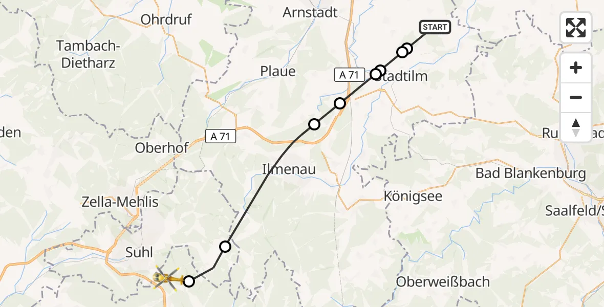 Flugroute Ambulanzhubschrauber Witzleben - Schleusingen, 20 Juli 2026, 10:27