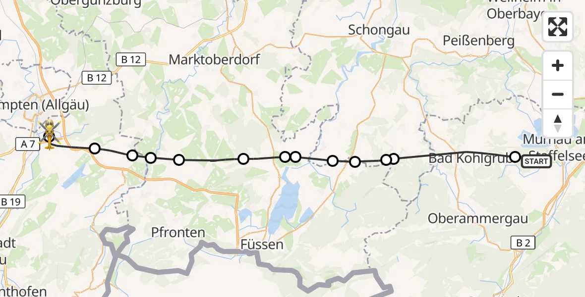Flugroute Rettungshubschrauber Murnau a.Staffelsee - Kempten-Durach Flugplatz, 20 Juli 2026, 10:30