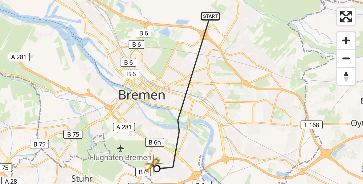 Flugroute Rettungshubschrauber Bremen - ADAC Air Rescue Station Bremen Hubschrauberlandeplatz (Christoph 6), 20 Juli 2026, 10:35