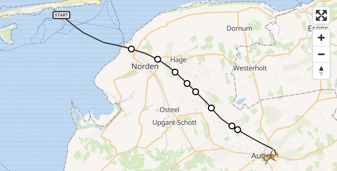 Flugroute Ambulanzhubschrauber Noordzee - Aurich, 20 Juli 2026, 10:36