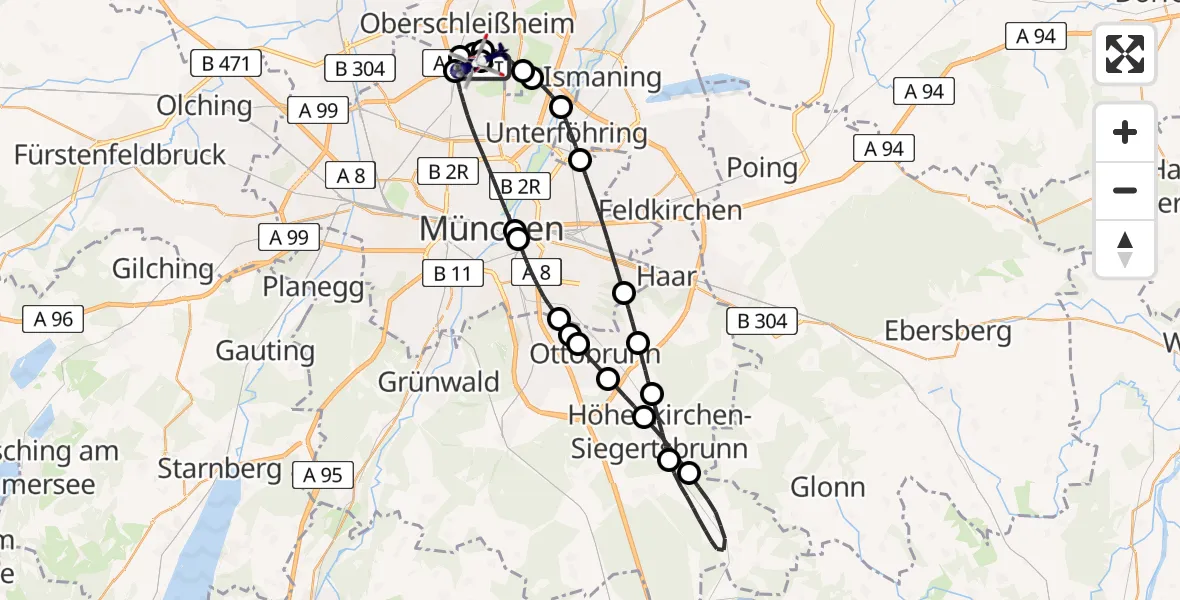 Flugroute Polizeihubschrauber Oberschleißheim - Oberschleißheim, 20 Juli 2026, 10:41