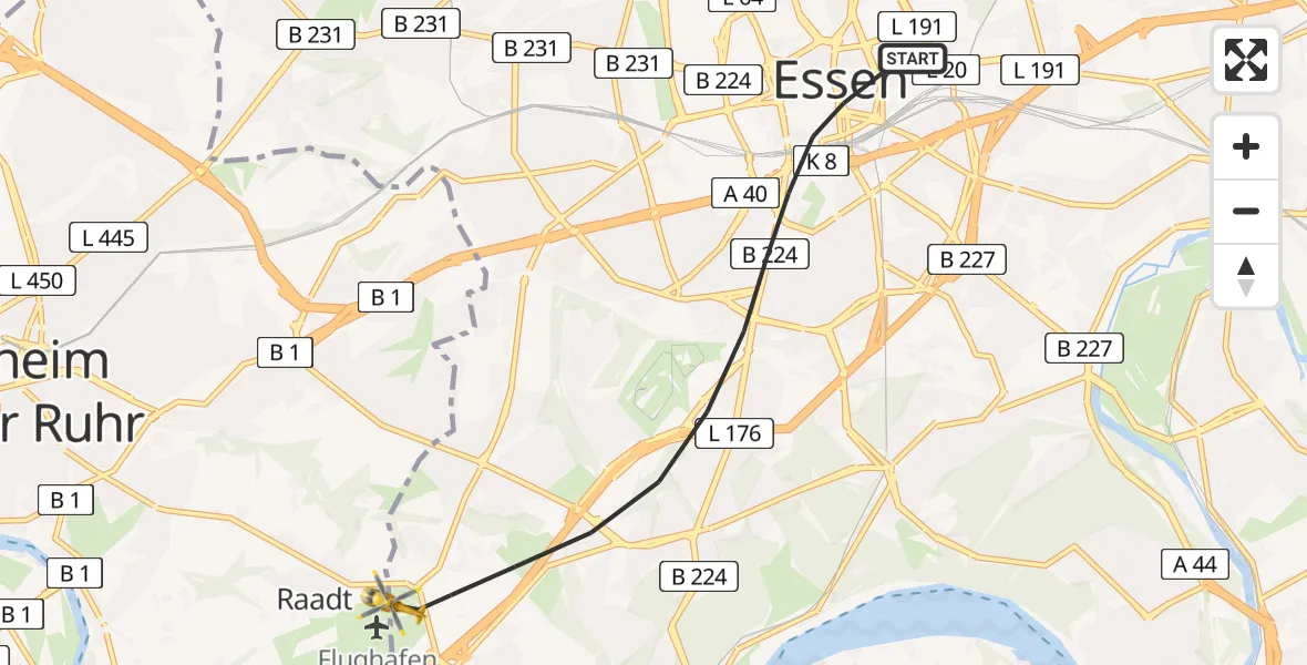 Flugroute Rettungshubschrauber Essen - Essen, 20 Juli 2026, 10:41