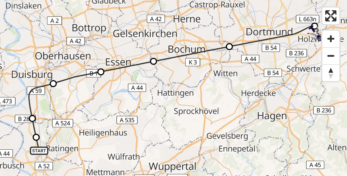Flugroute Polizeihubschrauber Düsseldorf Flughafen - Dortmund Flughafen, 20 Juli 2026, 10:44