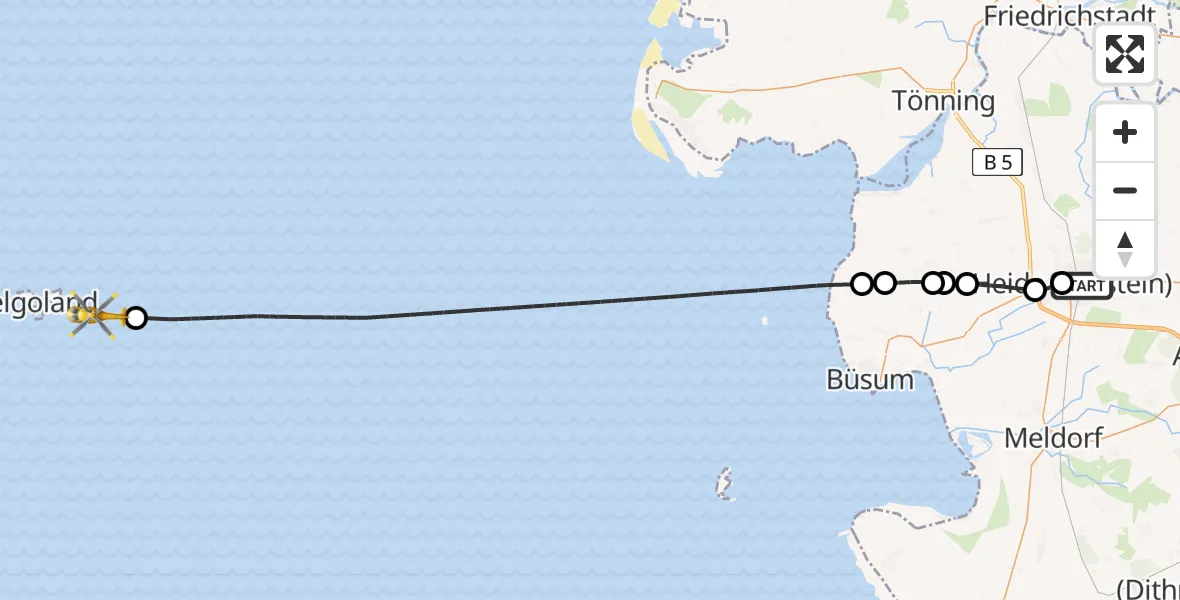 Flugroute Rettungshubschrauber Heide - North Sea, 20 Juli 2026, 10:45