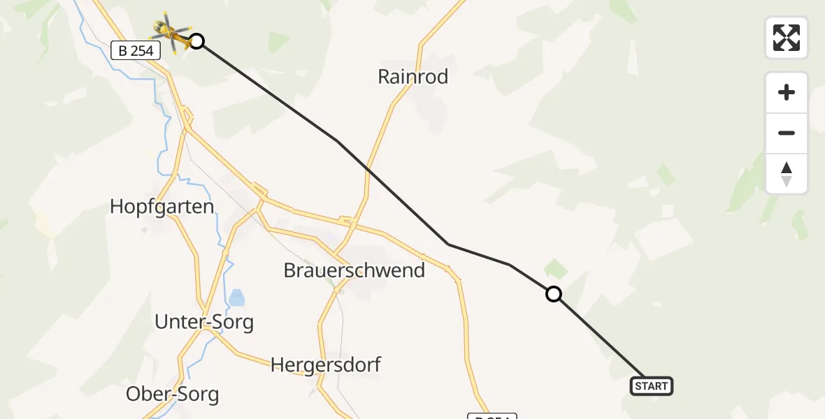 Flugroute Rettungshubschrauber Lauterbach (Hessen) - Alsfeld, 20 Juli 2026, 10:47