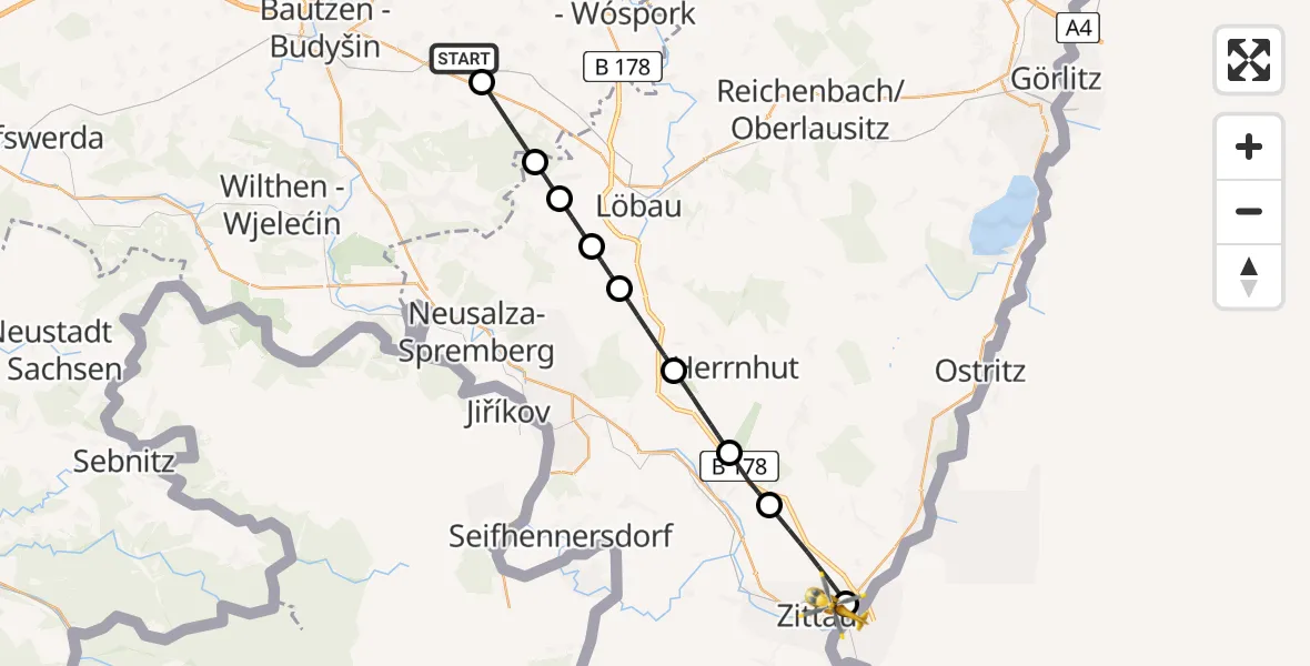 Flugroute Rettungshubschrauber Kubschütz - Zittau, 20 Juli 2026, 10:52