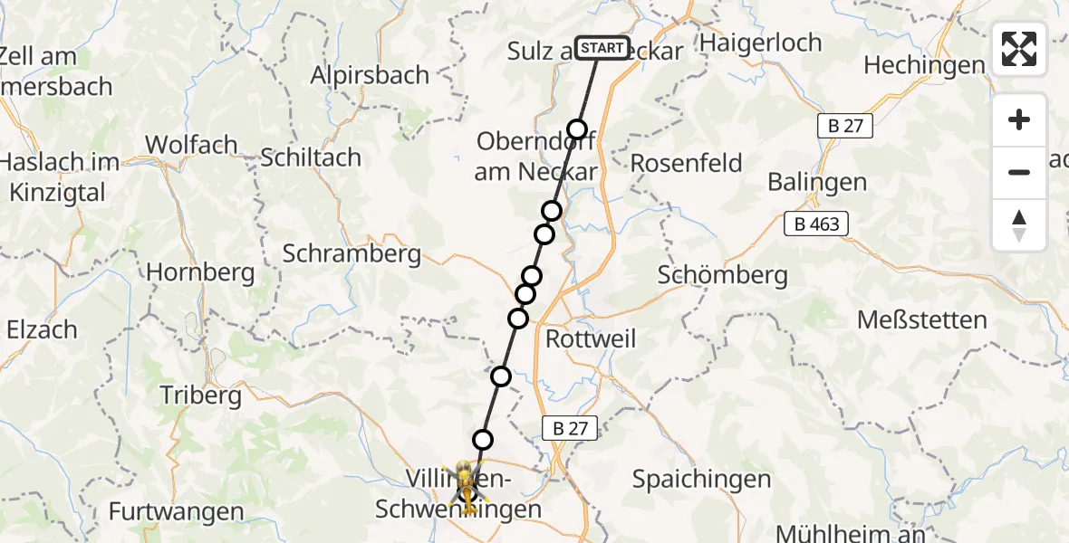 Flugroute Rettungshubschrauber Sulz am Neckar - DRF Air Rescue Station Villingen-Schwenningen Hubschrauberlandeplatz (Christoph 11), 20 Juli 2026, 10:53